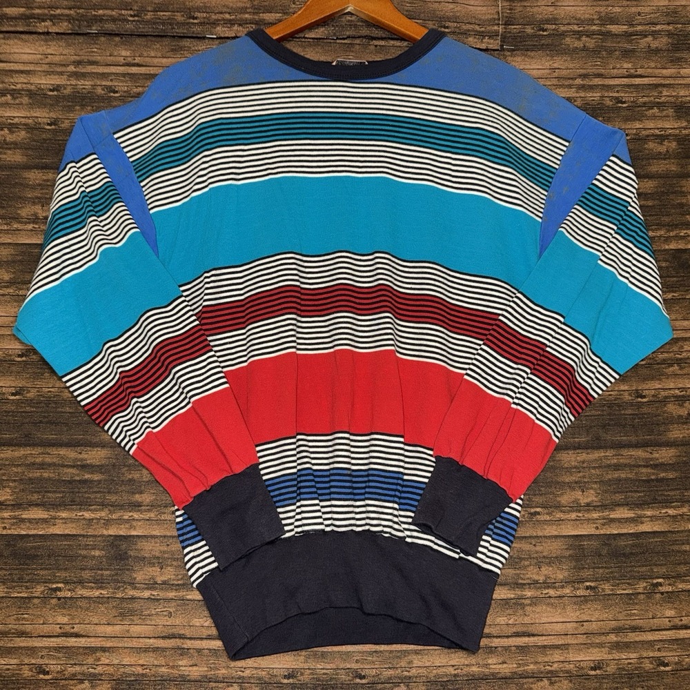 Vintage Henry Grethel Striped Pullover Sweater Multicolor Vented Size M Cotton